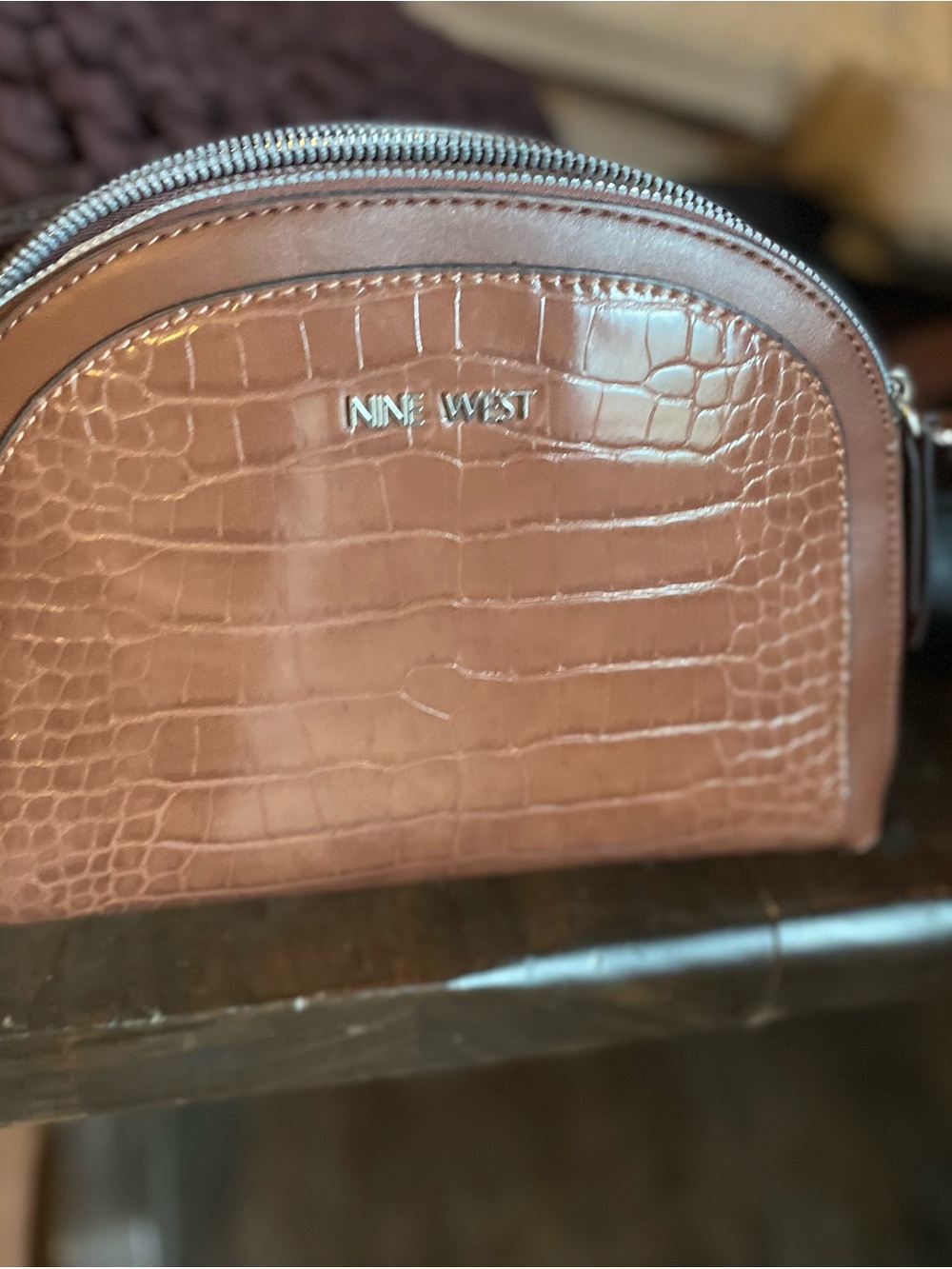 Nine West Brown Croc-Embossed Belt Bag